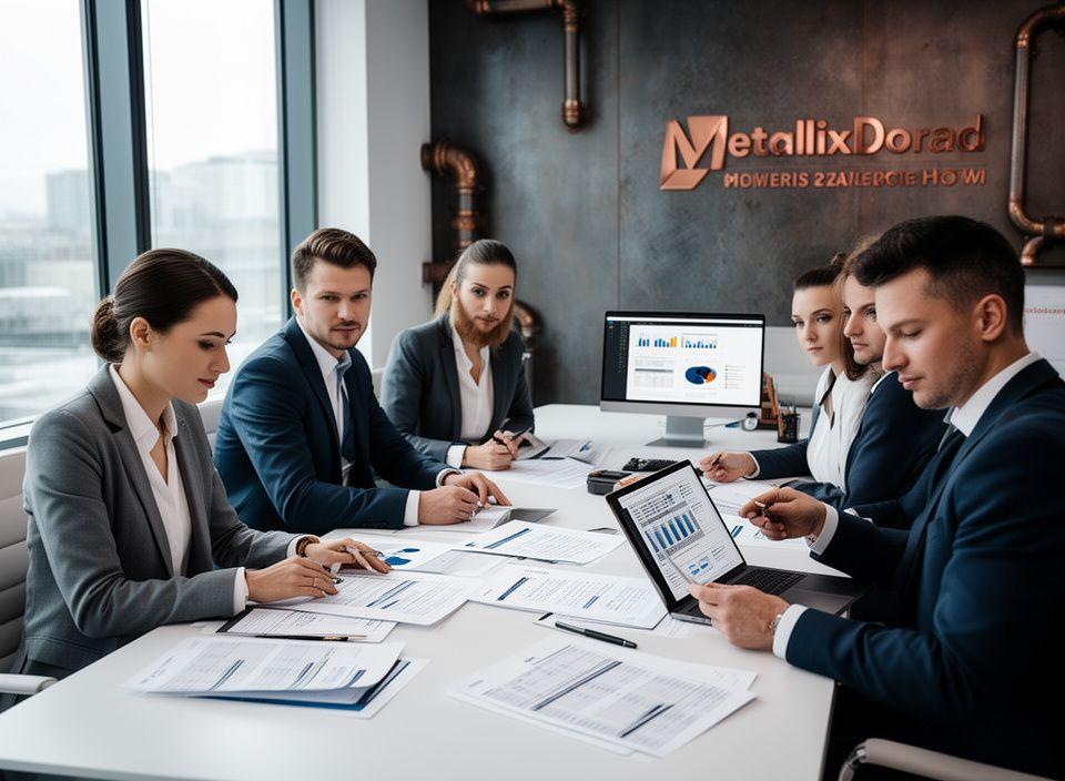 Zespół doradców podatkowych analizujący dokumenty dla firmy z branży metalowej